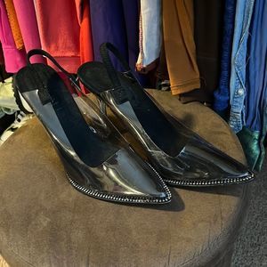 Mackin J black clear heeled sling backs Size 10